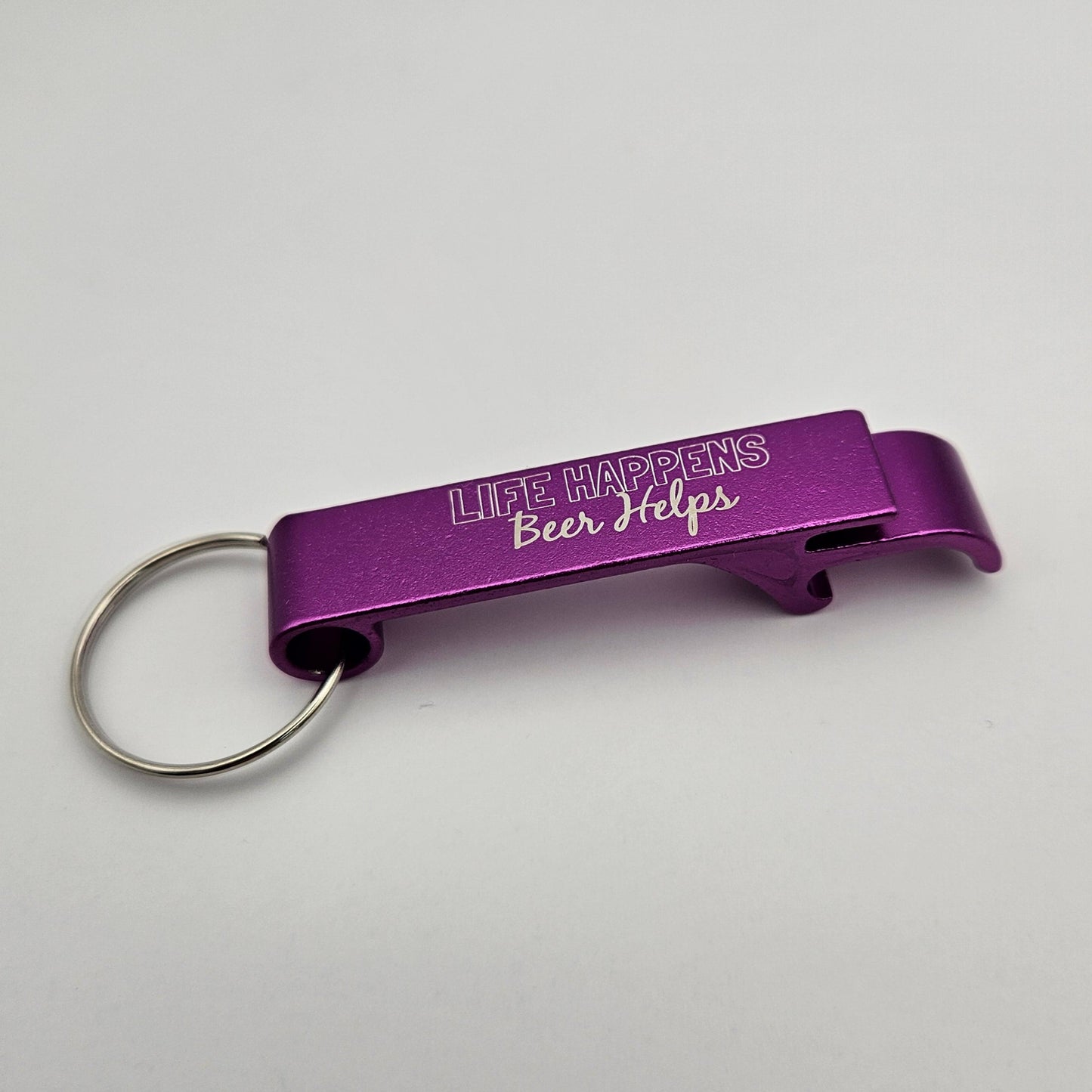 Keyring Bottle Opener - Life happens, beer helps