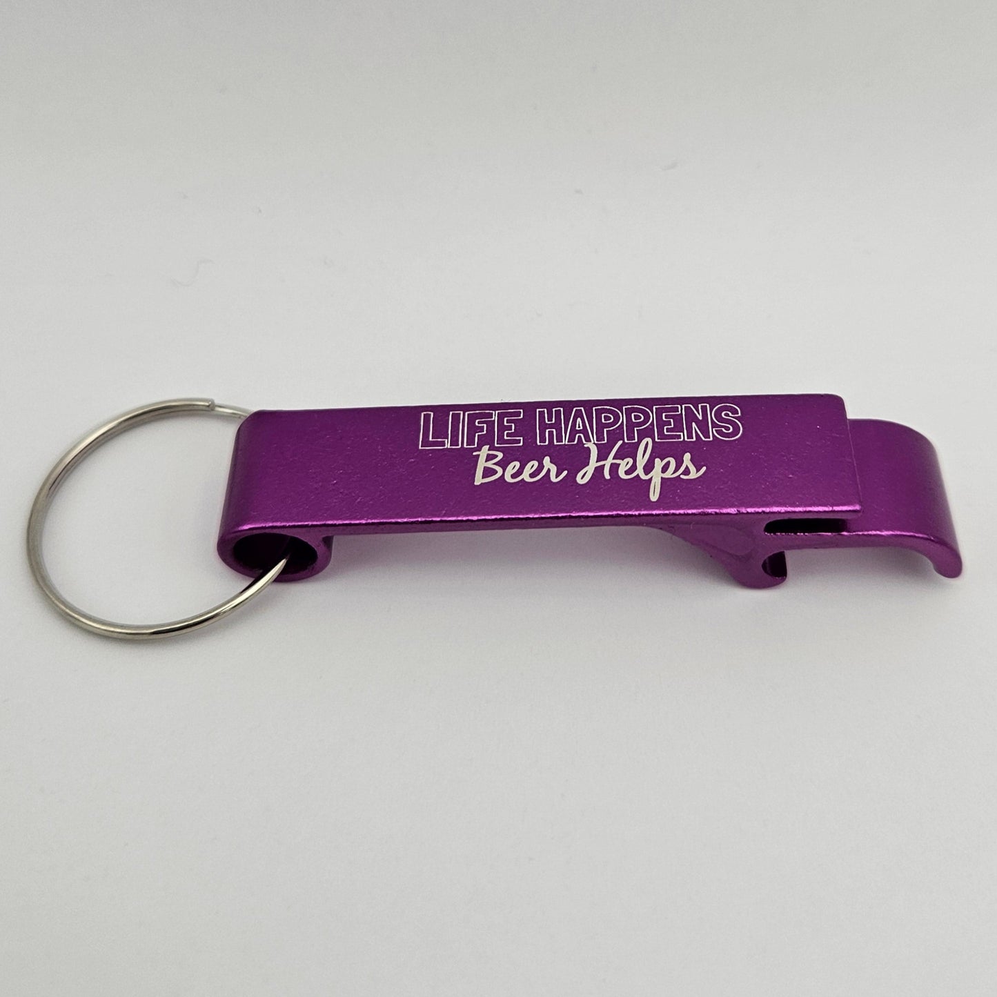 Keyring Bottle Opener - Life happens, beer helps