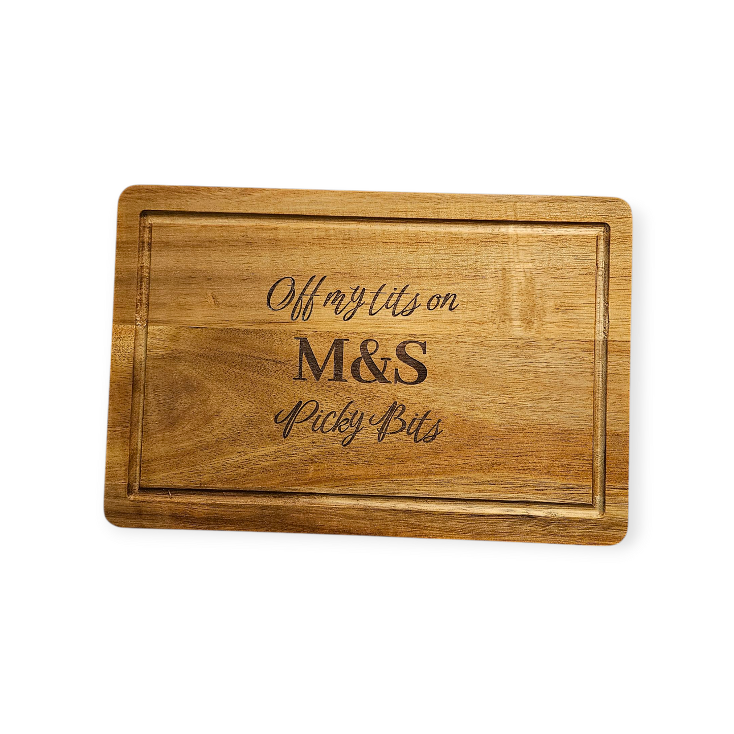 Personalised Acacia Wood Cutting Board (30×20 cm) – Custom Laser Engraved Kitchen Board with Juice Groove