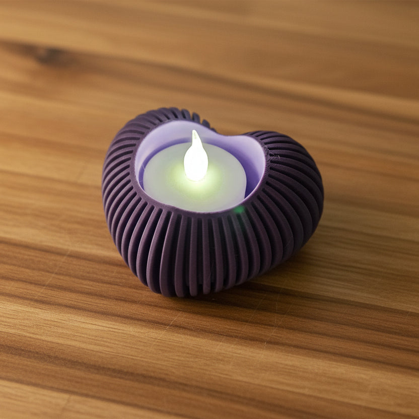 3D Printed Heart Tealight Holder with Battery Powered Candle